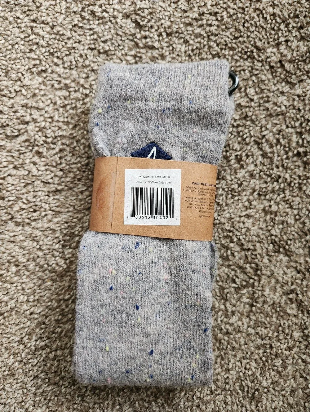 Sperry Women’s Knee High Socks Grey Griffin Tweed Speckled Socks Preppy New